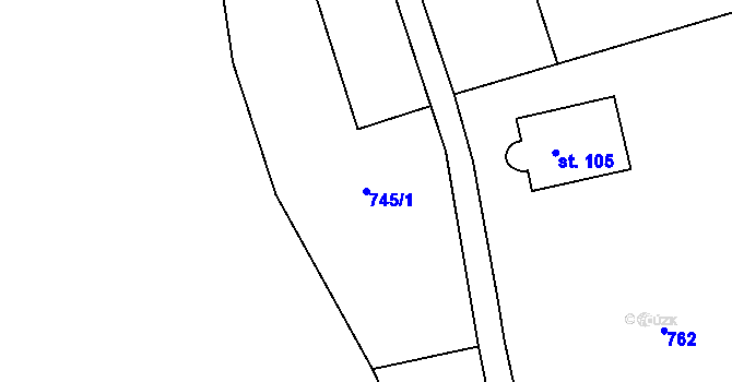 Parcela st. 745/1 v KÚ Kokořín, Katastrální mapa