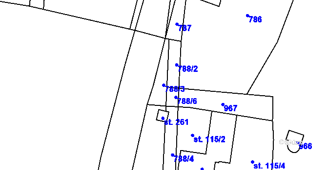 Parcela st. 788/3 v KÚ Kokořín, Katastrální mapa