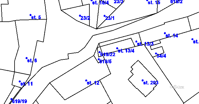 Parcela st. 619/22 v KÚ Kokořín, Katastrální mapa