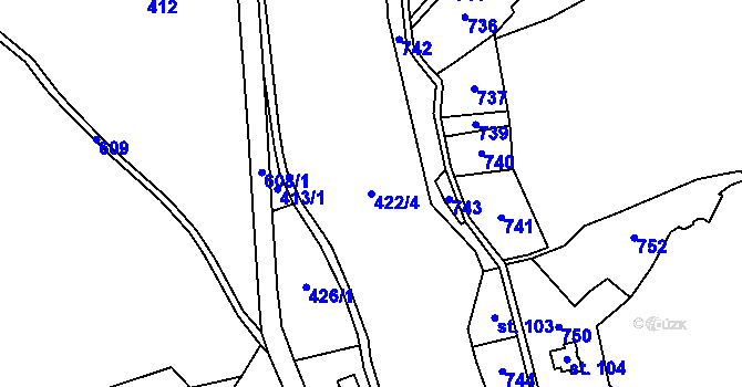 Parcela st. 422/4 v KÚ Kokořín, Katastrální mapa