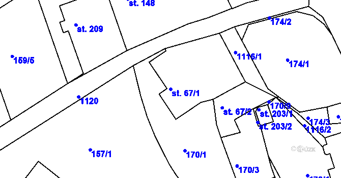 Parcela st. 67/1 v KÚ Koldín, Katastrální mapa