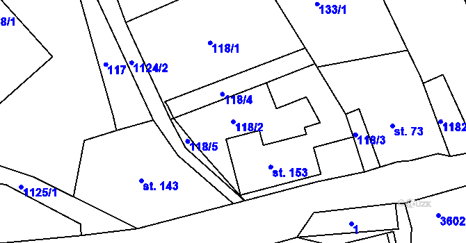 Parcela st. 118/2 v KÚ Koldín, Katastrální mapa