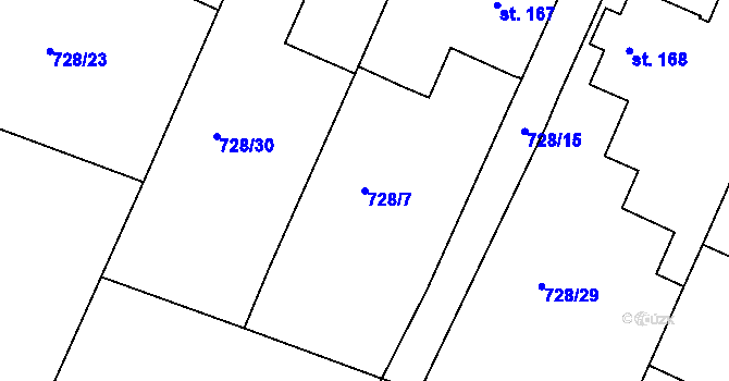 Parcela st. 728/7 v KÚ Koldín, Katastrální mapa