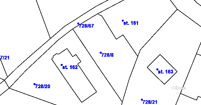 Parcela st. 728/8 v KÚ Koldín, Katastrální mapa