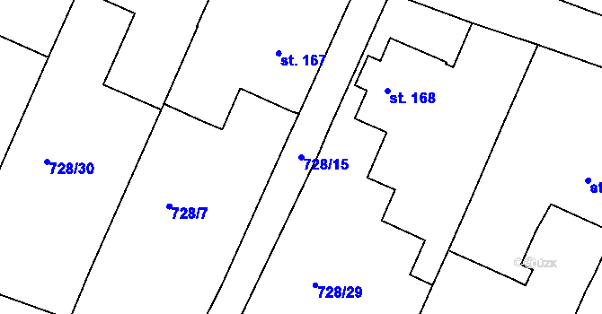 Parcela st. 728/15 v KÚ Koldín, Katastrální mapa
