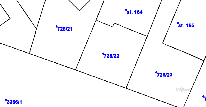 Parcela st. 728/22 v KÚ Koldín, Katastrální mapa