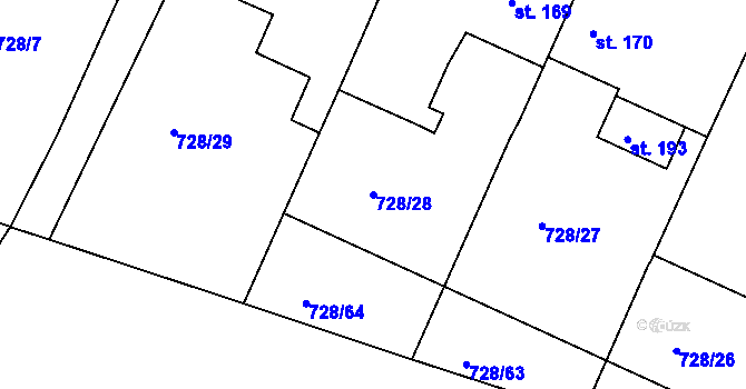Parcela st. 728/28 v KÚ Koldín, Katastrální mapa