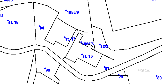 Parcela st. 1055/3 v KÚ Koldín, Katastrální mapa