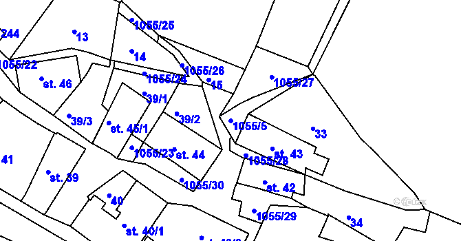Parcela st. 1055/5 v KÚ Koldín, Katastrální mapa