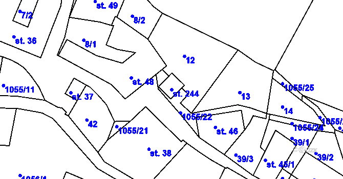 Parcela st. 244 v KÚ Koldín, Katastrální mapa