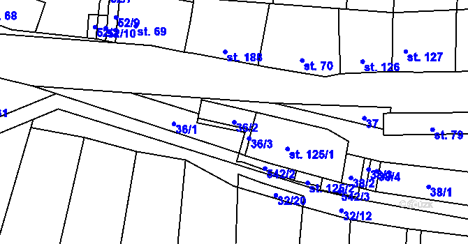 Parcela st. 36/2 v KÚ Koleč, Katastrální mapa