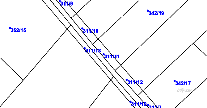 Parcela st. 311/11 v KÚ Kolesa, Katastrální mapa