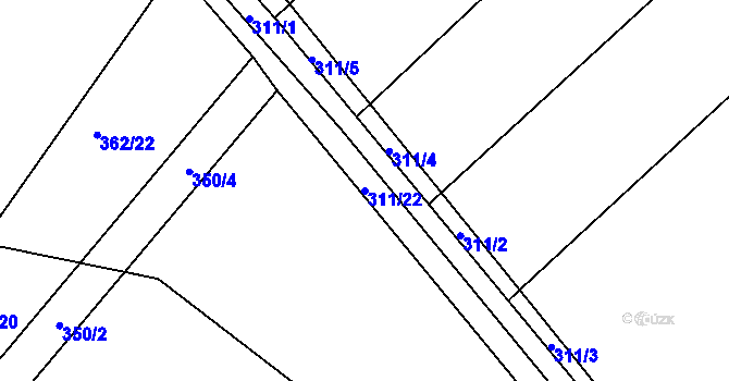 Parcela st. 311/22 v KÚ Kolesa, Katastrální mapa