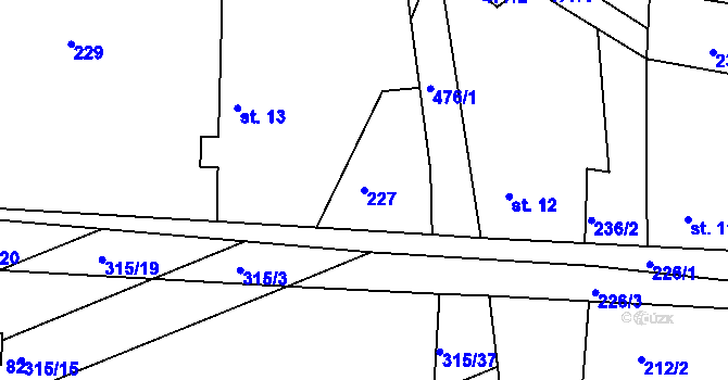 Parcela st. 227 v KÚ Kolesa, Katastrální mapa