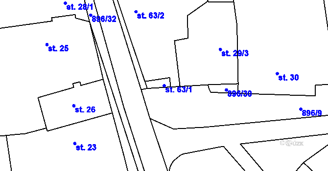 Parcela st. 63/1 v KÚ Kolešov, Katastrální mapa