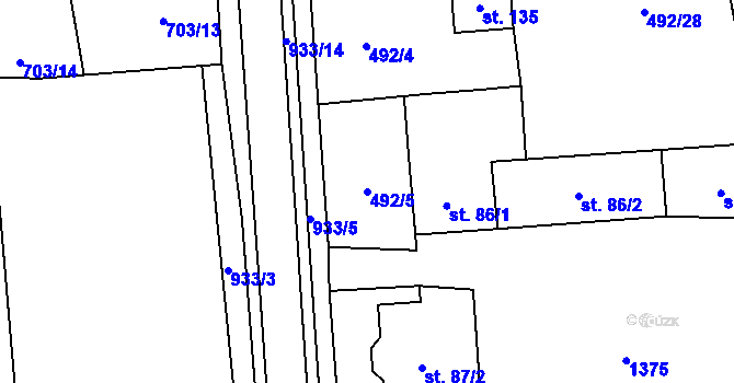 Parcela st. 492/5 v KÚ Kolešov, Katastrální mapa