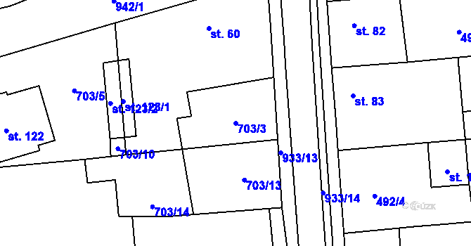 Parcela st. 703/3 v KÚ Kolešov, Katastrální mapa