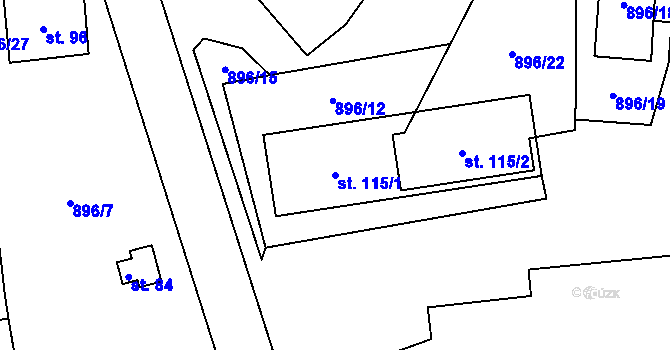 Parcela st. 115/1 v KÚ Kolešov, Katastrální mapa