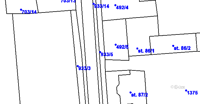 Parcela st. 933/5 v KÚ Kolešov, Katastrální mapa