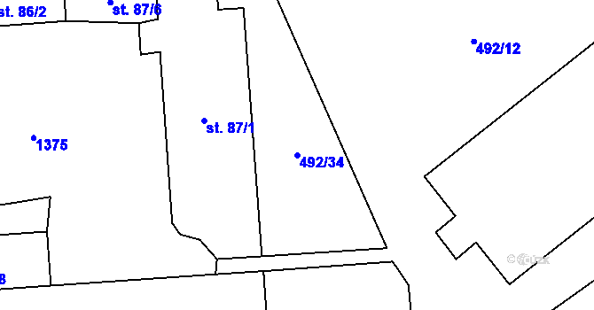 Parcela st. 492/34 v KÚ Kolešov, Katastrální mapa