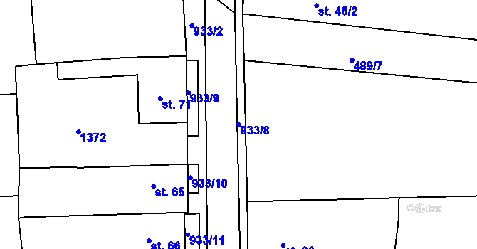 Parcela st. 933/8 v KÚ Kolešov, Katastrální mapa