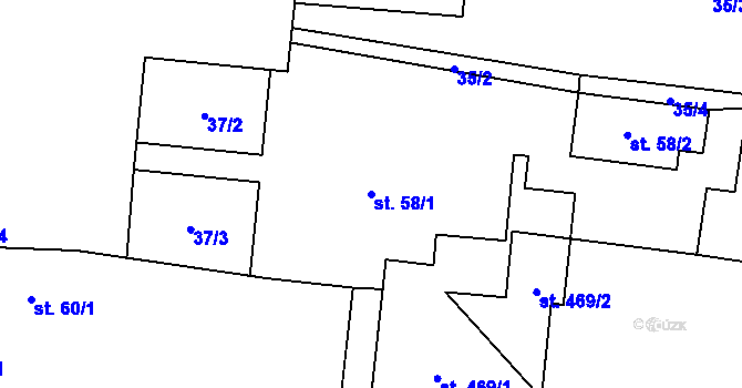 Parcela st. 58/1 v KÚ Kolešovice, Katastrální mapa