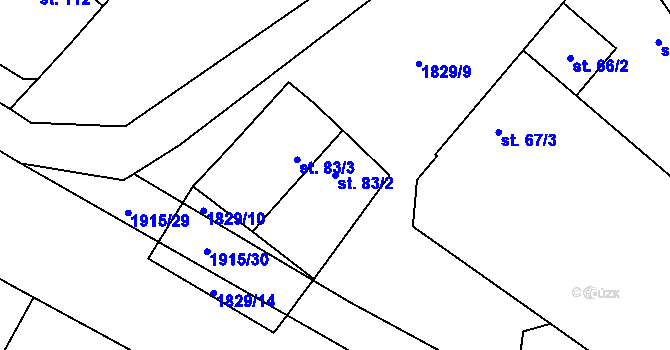 Parcela st. 83/2 v KÚ Kolešovice, Katastrální mapa