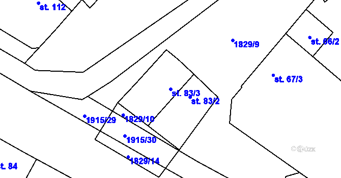 Parcela st. 83/3 v KÚ Kolešovice, Katastrální mapa