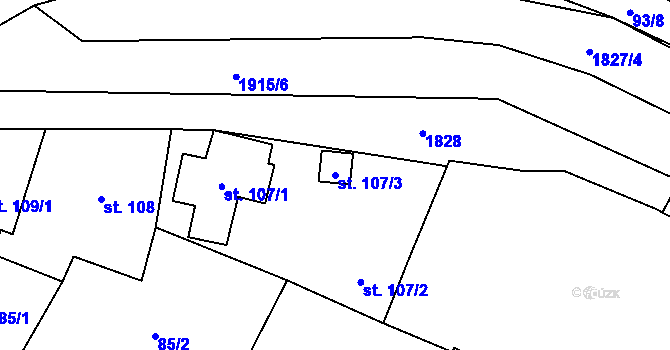 Parcela st. 107/3 v KÚ Kolešovice, Katastrální mapa