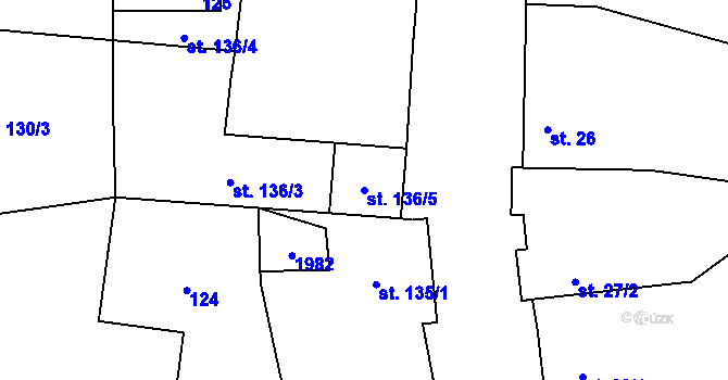 Parcela st. 136/5 v KÚ Kolešovice, Katastrální mapa