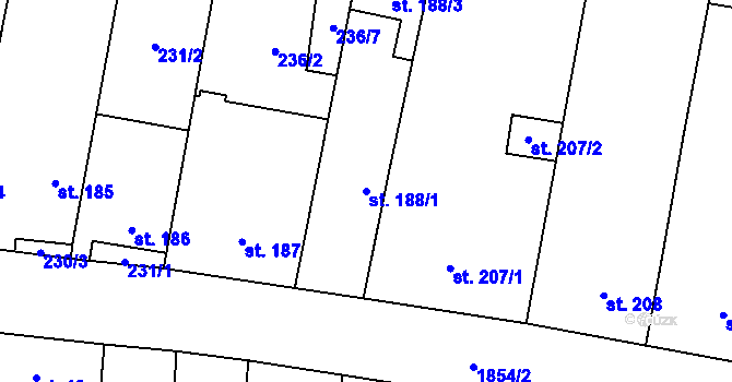 Parcela st. 188/1 v KÚ Kolešovice, Katastrální mapa