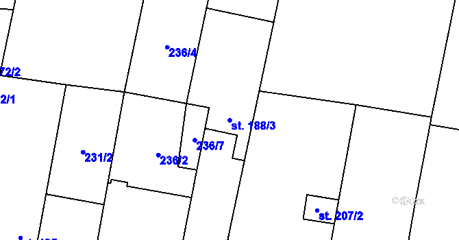 Parcela st. 188/3 v KÚ Kolešovice, Katastrální mapa