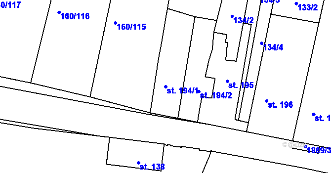 Parcela st. 194/1 v KÚ Kolešovice, Katastrální mapa