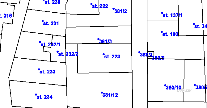 Parcela st. 223 v KÚ Kolešovice, Katastrální mapa