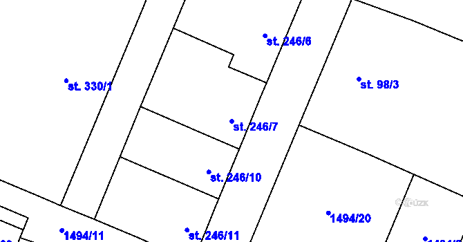 Parcela st. 246/7 v KÚ Kolešovice, Katastrální mapa