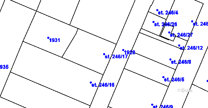 Parcela st. 246/17 v KÚ Kolešovice, Katastrální mapa