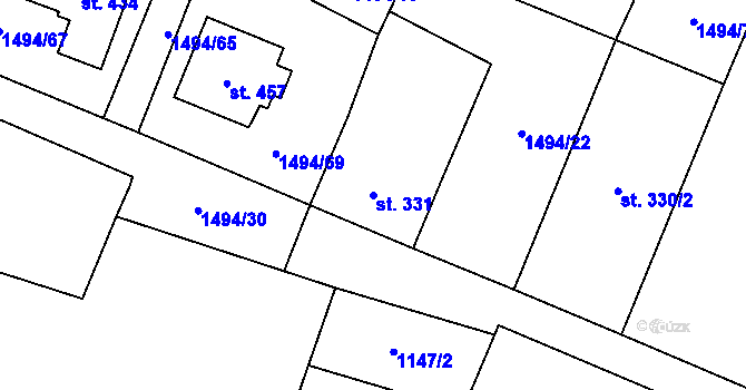 Parcela st. 331 v KÚ Kolešovice, Katastrální mapa