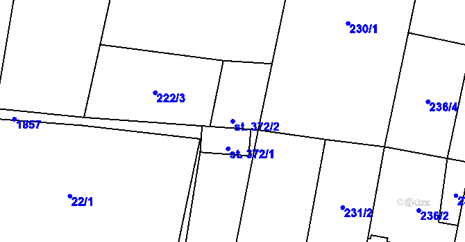 Parcela st. 372/2 v KÚ Kolešovice, Katastrální mapa