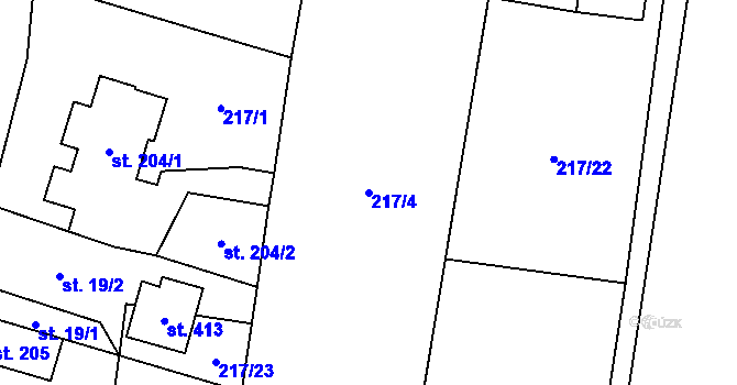 Parcela st. 217/4 v KÚ Kolešovice, Katastrální mapa