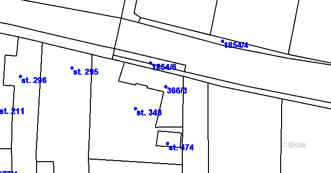Parcela st. 366/3 v KÚ Kolešovice, Katastrální mapa
