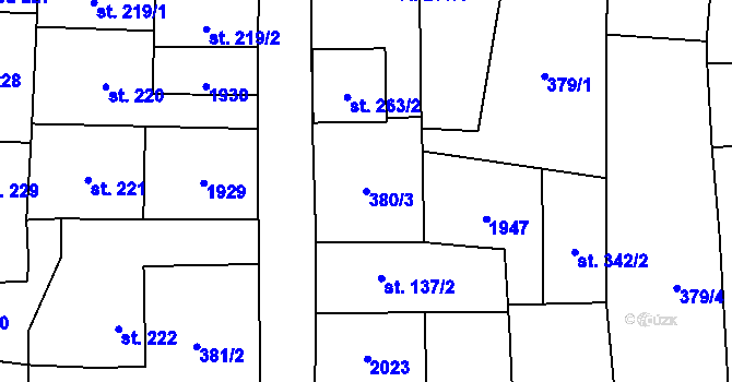Parcela st. 380/3 v KÚ Kolešovice, Katastrální mapa