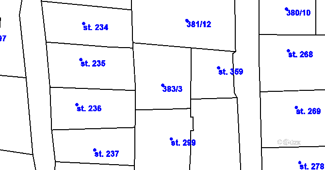 Parcela st. 383/3 v KÚ Kolešovice, Katastrální mapa