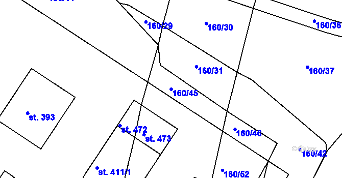 Parcela st. 160/45 v KÚ Kolešovice, Katastrální mapa