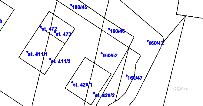 Parcela st. 160/52 v KÚ Kolešovice, Katastrální mapa