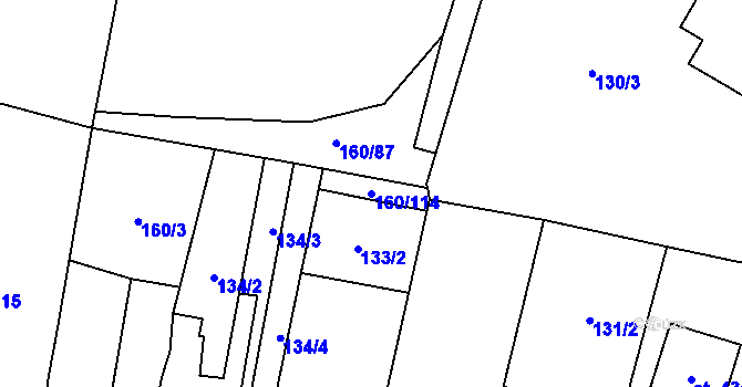 Parcela st. 160/114 v KÚ Kolešovice, Katastrální mapa