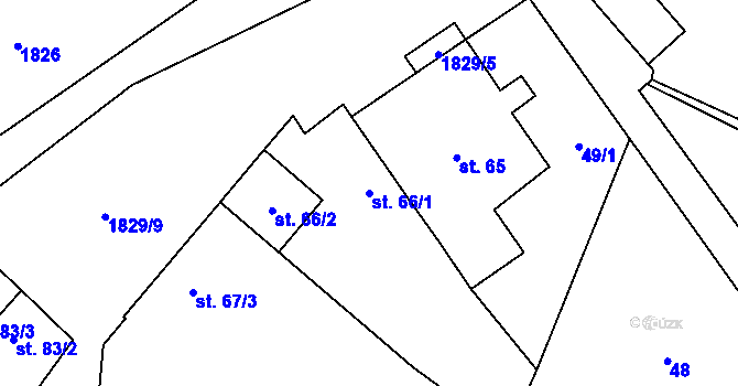 Parcela st. 66/1 v KÚ Kolešovice, Katastrální mapa