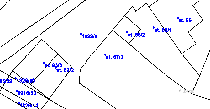 Parcela st. 67/3 v KÚ Kolešovice, Katastrální mapa