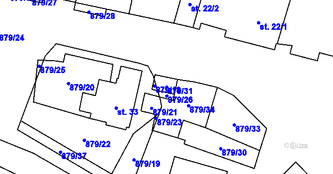 Parcela st. 879/31 v KÚ Zderaz u Kolešovic, Katastrální mapa