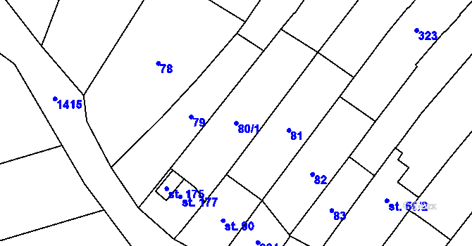 Parcela st. 80/1 v KÚ Količín, Katastrální mapa
