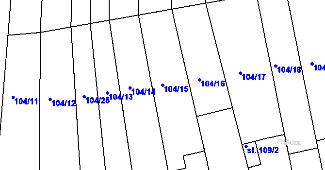 Parcela st. 104/15 v KÚ Količín, Katastrální mapa